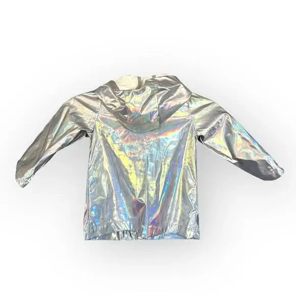 Cat & Jack Girls/Unisex Kids Rainbow Metallic Rain Jacket  Sz 2T | Hood Pockets - Picture 4 of 6